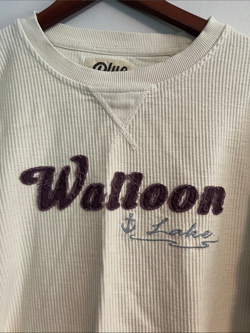 Cottage Core cotton Walloons Lake Embroidered Ribbed Crewneck sz XL